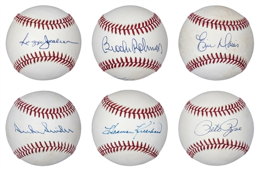 Lot of (6) Hall of Famers and Legends Single/Multi Signed Baseballs With 7 Total Signatures - B. Robinson, Schmidt, Killebrew, Jackson, Snider & Rose (Beckett)